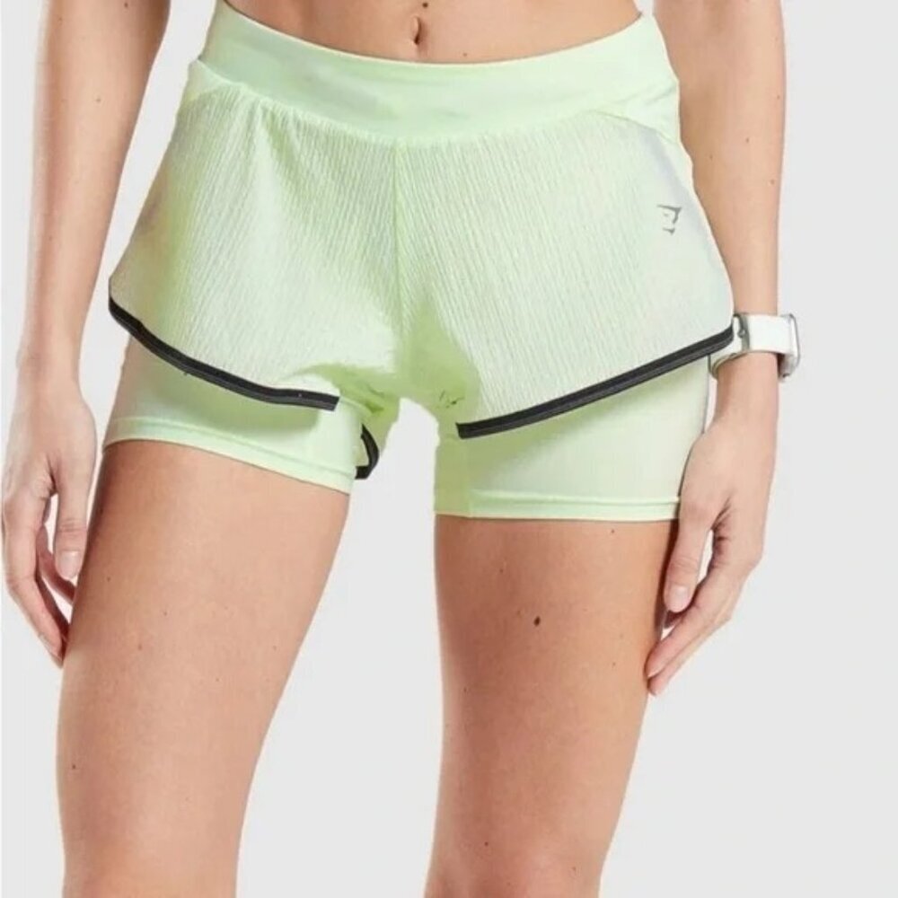 Gymshark SPEED 2 IN 1 SHORTs Lime Women's Large Running Athleisure Lightweight
